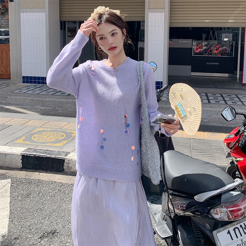春夏秋长袖宽松型文艺风毛针织衫女装时尚秋装开衫,女装套装/套裙,浙宝305