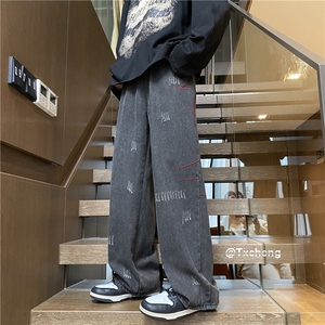 抖音品质春季裤子美式复古磨毛直筒牛仔裤B315-K23414-p55控68图片