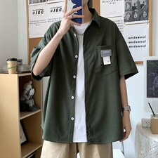 华夫格口袋衬衫夏季港风bf宽松短袖男潮牌百搭休闲外套W3174-P32，男装衬衫，星座512-2