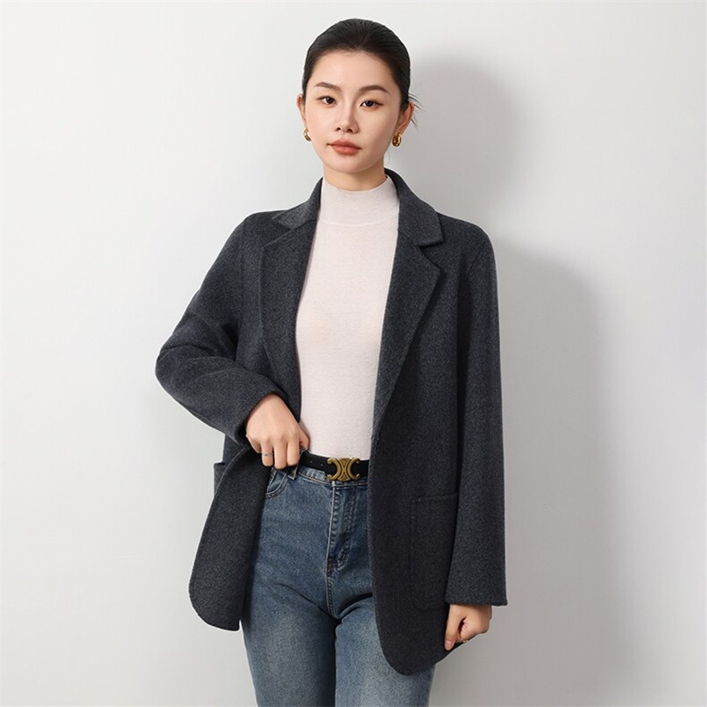 秋冬款双面呢羊毛大衣女气质百搭羊毛呢子中长款高级感西装外套，女装双面呢大衣，爱绒人羊绒大衣工厂店