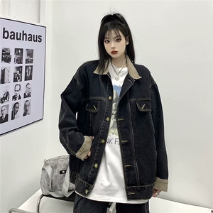 WE1872-P75美式复古高街牛仔外套女春秋季潮牌