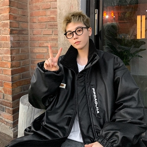 特批P100无差价冬贴标PU皮立领棉服男加棉加厚机车服皮衣外套M91图片