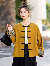 新中式气质时尚盘扣宽松显瘦外套2026春新款复古提花唐装上衣，女装短外套，艾仟回(原伊仟回)