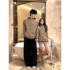 现货DM346-特价68老钱风假两件V领毛衣男女情侣装秋冬，男装针织衫/毛衣，星座603-2