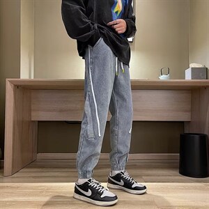 牛仔裤男秋季潮大码休闲裤子高街NC86P40图片