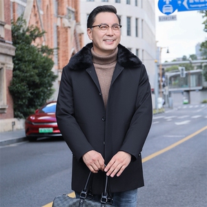 中老年男士冬季加厚保暖羽绒服男装新款商务休闲翻领爸爸装外套图片
