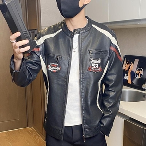 JK336-P100美式 男士皮夹克外套立领修身机车潮流皮衣男图片