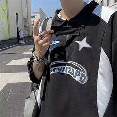 美式复古POLO衫短袖男夏季重磅翻领oversize潮情侣赛车服PA13-P32，男装Polo衫，星座1008