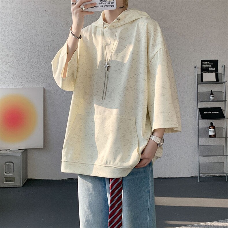 现货DX10116-特批42控78七分袖痞帅链条设计连帽短袖T恤大码男,男装T恤,电商A059