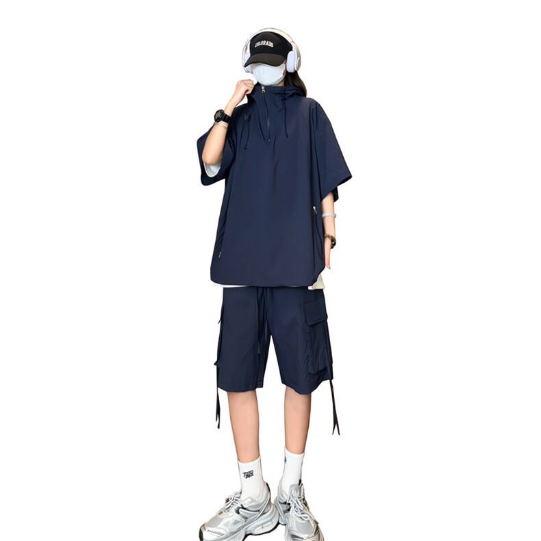 量大优供视频泡泡纱夏款连帽套装短袖短裤男CP74TZ-特p60,男装休闲套装,电商B371