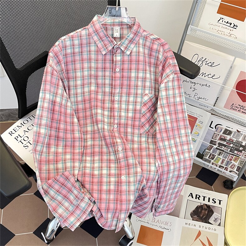 得物品质秋款男条纹格子衬衫扎染宽松休闲衬衣CS0169P40,男装衬衫,星座1013-1