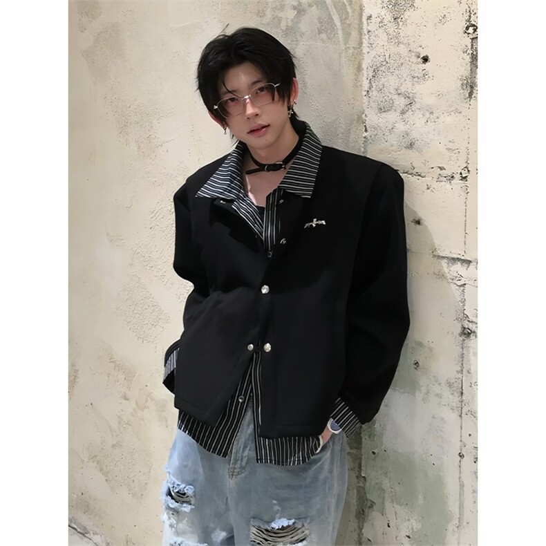 美式复古假两件卫衣男翻领简约潮牌宽松休闲百搭长袖上衣外套情侣，女装短外套，星座506A