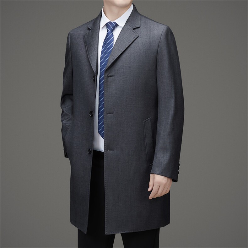MJ81802春秋新款男士中长款风衣大翻领商务领导服男装纯色外套,男装风衣,电商B360A（原721A）