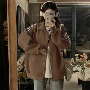 撞色三条杠拉链开衫外套女春秋款运动休闲宽松夹克 C829-P88图片