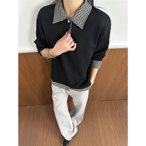 格纹防晒长袖男款重磅t恤cleanfit正肩polo衫老钱风穿搭TXB202图片