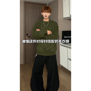 复古日系半高领上衣男冬宽松oversize慵懒个性小众毛衣HY895TP60图片