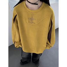 主推美式复古麂皮绒绣花圆领中性卫衣宽松外套男女D365P58，女装短外套，电商A335-1（原A458）