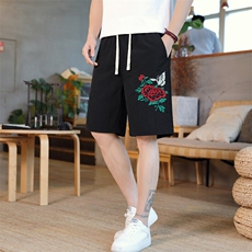 风大刺绣短裤男中式休闲百搭五分裤沙滩裤XZ310B-3-DK1905-P27，男装牛仔裤，星座310B-3