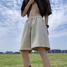 紫色重磅麂皮绒短裤男夏季潮牌宽松大码五分中裤休闲运动垂感裤子，男装牛仔裤，电商B205