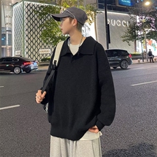 秋冬季纯色流行翻领针织衫韩版POLO衫青年休闲小V领打底衫毛衣，男装针织衫/毛衣，星座410-7