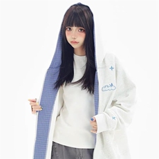 美式复古秋冬宽松格子拼接刺绣开衫拉链卫衣休闲夹克外套男女同款，男装夹克，星座302B