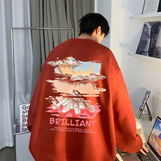 美式潮流秋季新款麂皮绒宽松休闲落肩圆领卫衣JK23346特批36控59，男装卫衣，星座605(原A050)