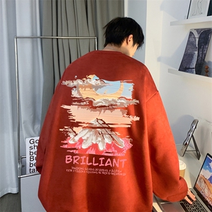 美式潮流秋季新款麂皮绒宽松休闲落肩圆领卫衣JK23346特批36控59图片