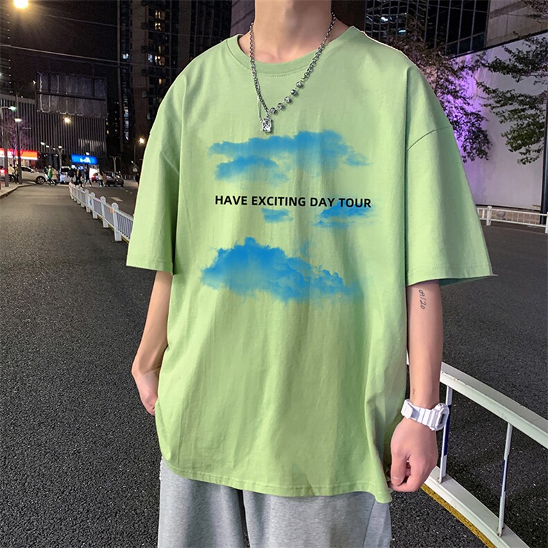 夏季跑量款短袖t恤男潮牌潮流港风2024新款休闲男士港风潮流半袖T,男装T恤,电商A409-1