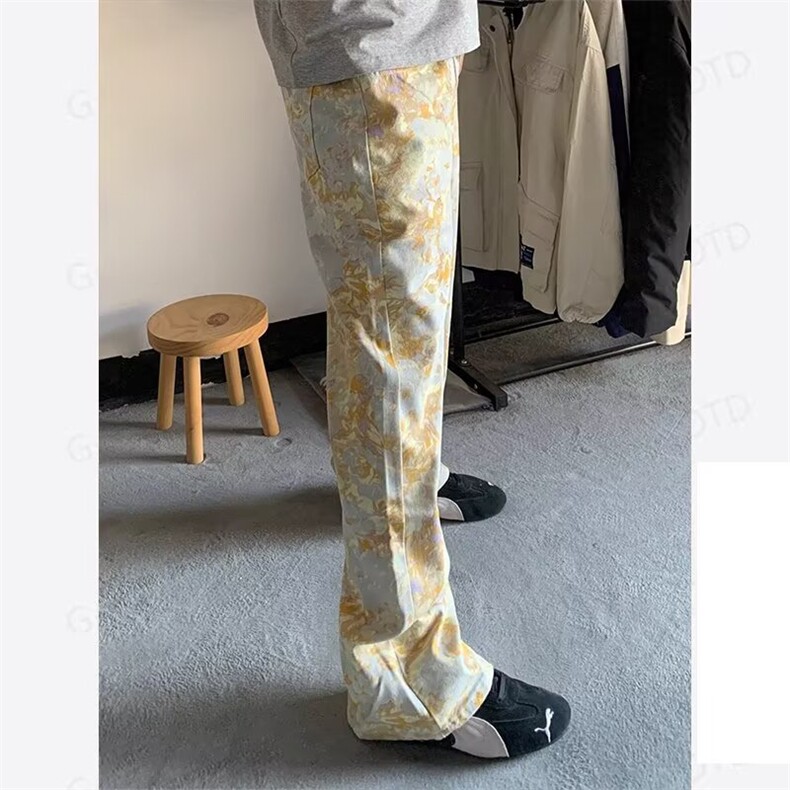 春季满印提花牛仔裤男款美式高街裤子直筒微喇弯刀裤LK83077-P38图片