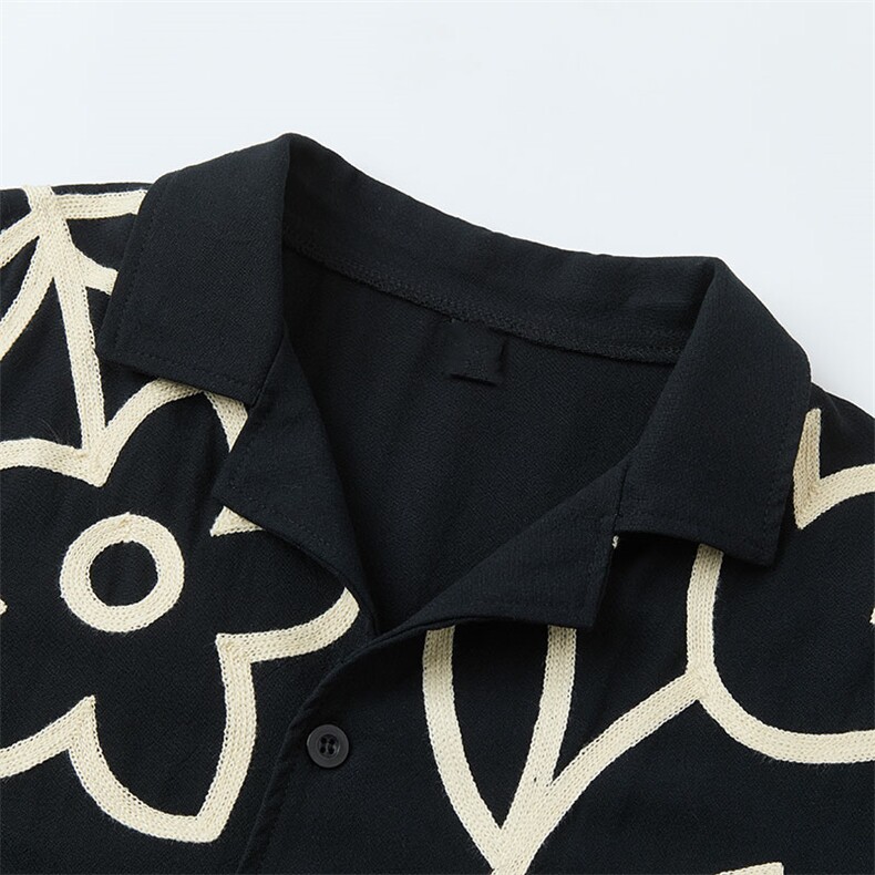 春夏休闲百搭绳绣花式工艺短袖衬衫XZ402-2-CS91批55（S-XL）,男装T恤,星座402-2