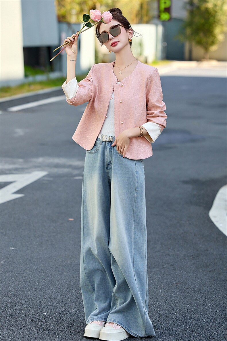 新中式国风粉色短外套女2025春新款小个子高级感独特漂亮百搭上衣,女装短外套,橙子家