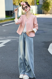 新中式国风粉色短外套女2025春新款小个子高级感独特漂亮百搭上衣图片