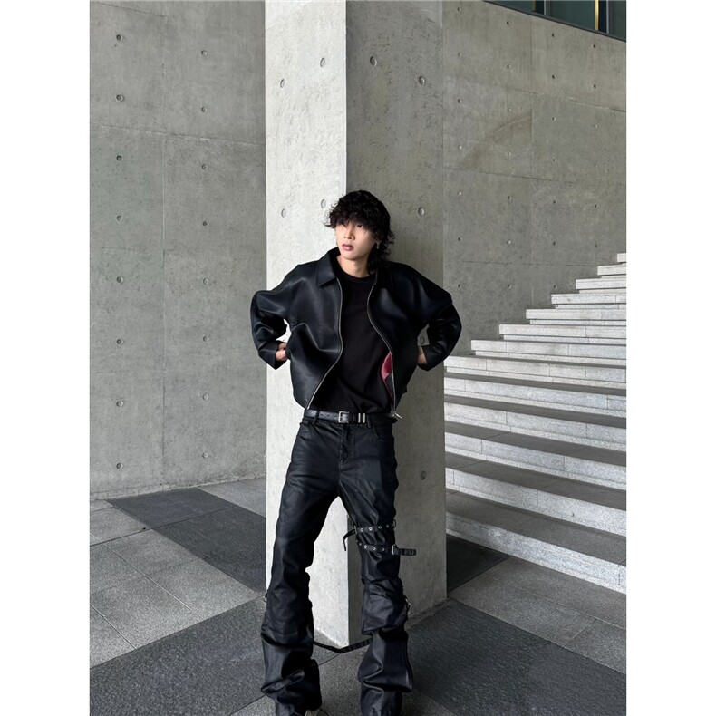 JY386-P66PU皮黑色皮衣男短宽简约通勤cleanfit夹克外套,男装夹克,星座1501-3