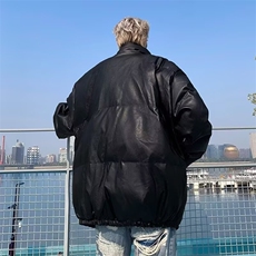 PU皮冬季立领棉衣外套男休闲潮牌加厚港风棉服1001-1-W163-P95，男装棉衣，星座1001-1