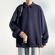 抖音得物高品质二开230克精梳珠地光版纯色宽松长袖T恤翻领POLO衫，男装T恤，电商A486