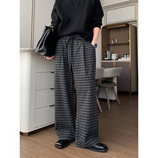 格子秋冬季休闲裤宽松直筒长裤韩系百搭阔腿裤-XZ061-网图，男装休闲裤，星座1002-2