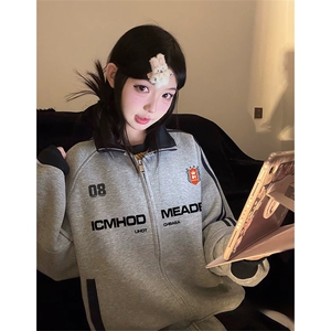 抖音得物美式高街重磅结构设计拼接织带立领印花卫衣外套 ACM4201图片