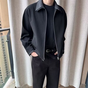 A175-P73 春季高级感双头拉链小众韩版休闲短款夹克男垫肩设计感图片