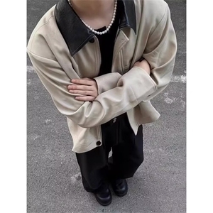 美式复古底特律工装夹克男春季宽松撞色翻领休闲外套潮 J2597图片