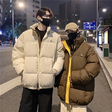 情侣装冬装PU软皮美式撞色棉服logo棉衣休闲外套男女G1102P128，男装棉衣，电商A339