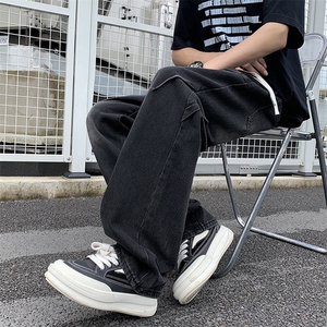 简约水洗抽绳牛仔裤男生青少年男孩痞帅潮牌宽松直筒长裤G088-P45