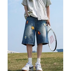 潮小花刺绣贴布五分牛仔短裤夏季2025新款美式宽松中裤D3557，男装牛仔裤，星座1116A（原606A-3）