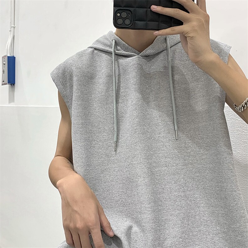 华夫格连帽背心男生夏季宽松ins潮流运动无袖T恤坎肩-BX103~p25,男装T恤,星座601-2
