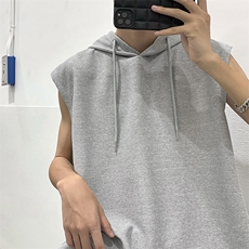 华夫格连帽背心男生夏季宽松ins潮流运动无袖T恤坎肩-BX103~p25，男装T恤，星座601-2