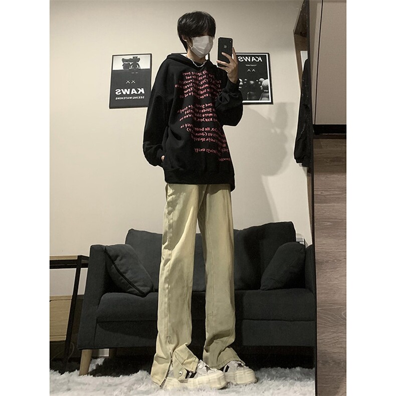 wassupcandy黄泥色牛仔长裤男春秋季大码直筒裤潮牌美式高街裤子,男装牛仔裤,电商B221