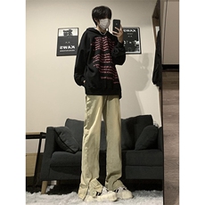 wassupcandy黄泥色牛仔长裤男春秋季大码直筒裤潮牌美式高街裤子，男装牛仔裤，电商B221