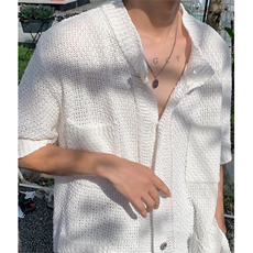 春夏开衫短袖针织衫男潮牌慵懒风简约百搭纯色上衣外套TZ10，男装T恤，星座1116A（原606A-3）