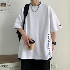 冰氧仿棉短袖港风白墙夏季休闲百搭刺绣纯色男上衣TC3146-P25控48，男装T恤，星座717