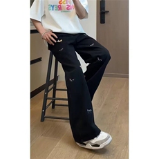 趣味减龄满印小狗直筒牛仔裤男女春秋潮百搭牛仔裤网图NK9138-p48，男装牛仔裤，星座302B