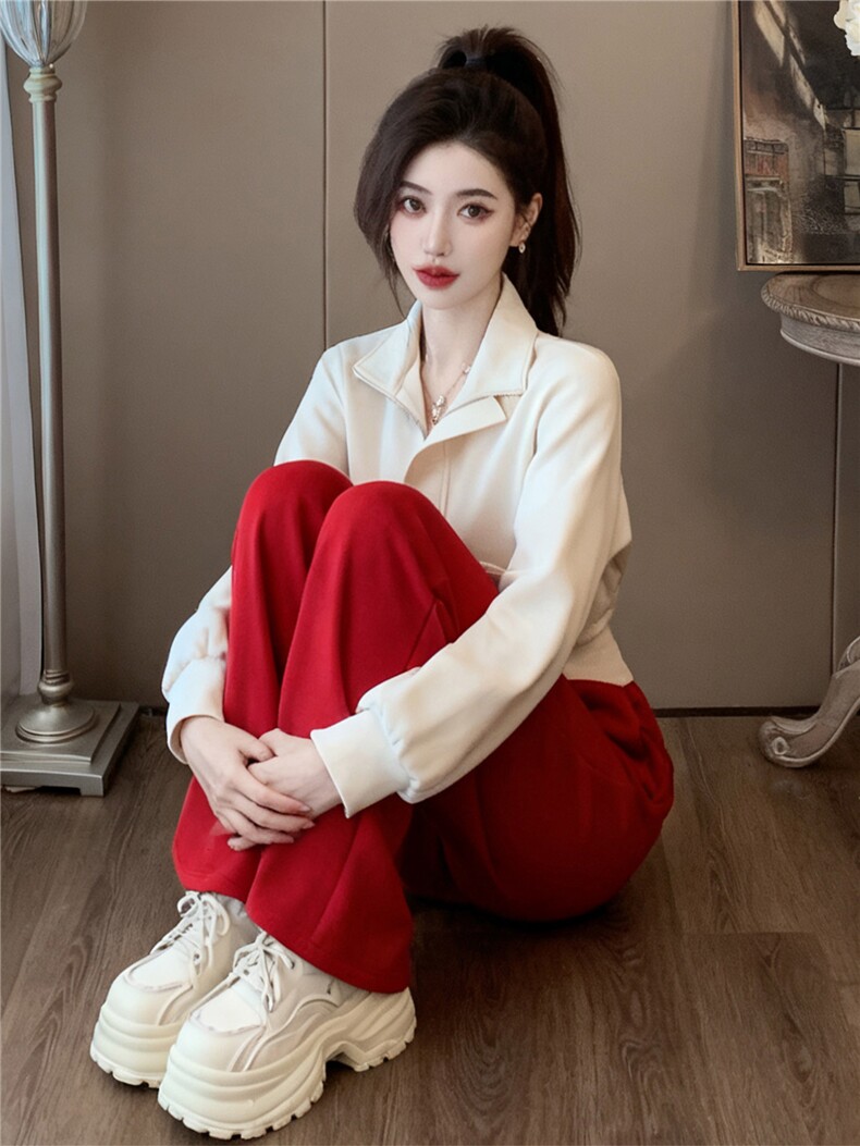 女秋季新款高级感休闲时尚套装减龄显瘦立领长袖外套阔腿裤两件套,女装套装/套裙,江南
